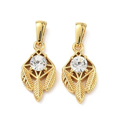 Золотой 304 из нержавеющей стали Кристалл Rhinestone подвески, лист прелести, золотые, 23x12x5 мм, отверстие : 6x3 мм