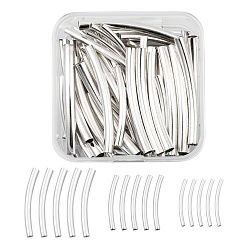 Silver 80Pcs 3 Styles Brass Tube Beads, Curved, Silver, 80pcs/box