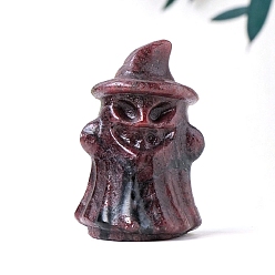 Гранат Хэллоуин натуральный гранат резные призрак со шляпой статуэтки статуи для домашнего офиса украшения рабочего стола, 25~30x38~40 мм