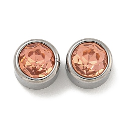 Легкий Лосось 304 нержавеющая сталь с 9 стеклянными бусинами-стразами, плоско-круглые, платина, светлый померанцевый, 8x6.5 мм, отверстие : 1.8 мм