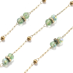 Темный Морско-зеленый 304 цепи из нержавеющей стали, ионное покрытие (ip), со стеклянными бусинами, реальный 18 k позолоченный, пайки, темно-зеленый, 2x1x0.2 мм, около 32.81 футов (10 м) / рулон