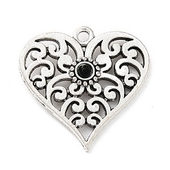 Antique Silver Tibetan Style Alloy Pendant Rhinestone Settings, Heart, Antique Silver, Fit for 2.7mm Rhinestone, 25x25x3mm, Hole: 1.8mm, about 188pcs/500g
