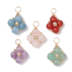 Смешанные камни Круглые подвески из медной проволоки из натуральных смешанных драгоценных камней, , золотые, 21.5~23x15~16x7 мм, отверстие : 4 мм