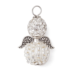 Белый Подвески из сплава со стеклянным бисером, с полимерной глиной горный хрусталь, угол, белые, 32x17x17 мм, отверстие : 4x3.5 мм