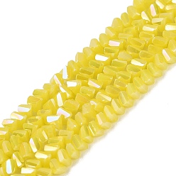 Yellow Electroplate Opaque Glass Beads Strands, Triangle, Faceted, AB Color Plated, Yellow, 2~3x3~3.5x3~3.5mm, Hole: 0.7~0.9mm, about 122~136pcs/strand, 10.43~11.61 inch(26.5~29.5cm)