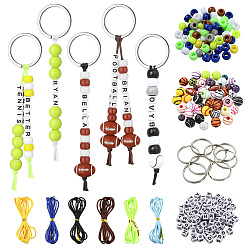 Mixed Color DIY Keychian Making Kits, include Iron Rings, 580Pcs Plastic Beads, Cord, Mixed Color, 2mm, 6 bundle