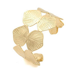 Настоящее золото 18K Ионное покрытие (IP) 304 полые открытые браслеты-манжеты из нержавеющей стали, лист, реальный 18 k позолоченный, внутренний диаметр: 2-3/8 дюйм (6.1 см), 45 мм