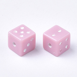 Pink Acrylic Beads, Dice, Pink, 7.5x7.5x7.5mm, Hole: 1.5mm, about 1000pcs/500g