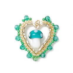 Лайм Лэмпворк в виде гриба ручной работы с круглыми стеклянными бусинами класса А и подвесками из сплава с открытыми задними панелями и подвесками из гальванизированного стекла, сердце, желто-зеленые, 33x31x10 мм, отверстие : 1.8x2 мм