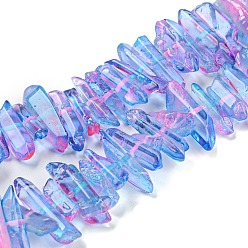Васильковый Натуральные окрашенные кварцевые нити, Двухцветный цвет, чип, васильковый, 14~25x3~8x3~8 мм, отверстие : 1 мм, около 89 шт / нитка, 15.94'' (40.5 см)