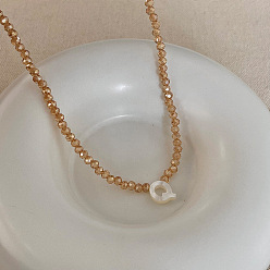 Letter Q Подвеска с инициалом из натуральной ракушки, ожерелья с подвеской из стеклянных бусин, с латунными концевыми цепями, золотые, темно-золотистые, Буква Q, 13.98 дюйм (35.5 см)