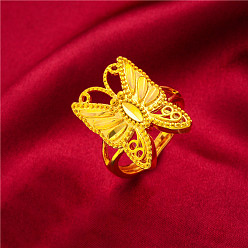 Бабочка Латунные регулируемые кольца для женщин, золотые, бабочка, внутренний диаметр: 15~20 мм