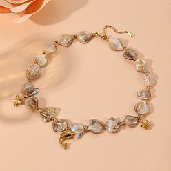 Dolphin Летний пляж 304 подвеска из нержавеющей стали с морскими животными, натуральные ракушки, ожерелья из бисера для женщин, золотые, цвет морской раковины, дельфин, 15.75 дюйм (40 см)