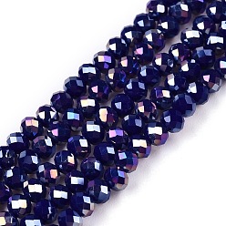 Розовато-лиловый Стеклянные бусины с гальваническим покрытием , непрозрачный сплошной цвет, с покрытием AB цвета, граненые, рондель, светло-синий, 3.5~3.8x3 мм, отверстие : 0.4 мм, около 105~110 шт / нитка, 29~31 см