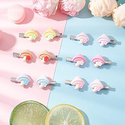 (52) Непрозрачная лаванда Заколки для волос в виде гриба-аллигатора, с кабошонами из непрозрачной смолы и фурнитурой в виде плоских железных заколок для волос из кожи аллигатора, разноцветные, 36.5~37x26x15~16 мм