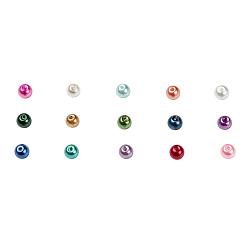 Mixed Color 15 Colors Glass Pearl Beads, Pearlized, Round, Mixed Color, 6~7mm, Hole: 1mm, about 15 Colors, 70pcs/color, 1050pcs/box