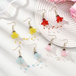 (52) Непрозрачная лаванда Серьги-подвески из цветочного стекла и акрила, с 304 крючков из нержавеющей стали, золотые, разноцветные, 51~54x18 мм