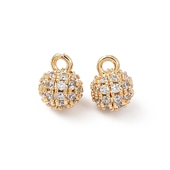Настоящее золото 18K Латунные микропаве прозрачные кубические циркониевые подвески, круглые подвески, реальный 18 k позолоченный, 6.5x5 мм, отверстие : 1.2 мм