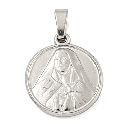 Нержавеющая Сталь Цвет Не тускнеющие 304 подвески из нержавеющей стали, очарование религиозной темы, плоские круглые с Девой Марией, цвет нержавеющей стали, 20x17x2.5 мм, отверстие : 5x3 мм