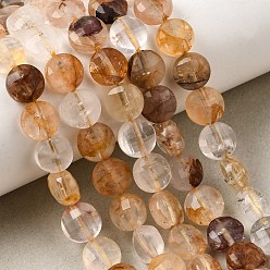 Yellow Hematoid Quartz Natural Yellow Hematoid Quartz Golden Healer Quartz Beads Strands, Faceted Flat Round, 8~8.5x5.5mm, Hole: 0.9mm, about 46pcs/strand, 15.16''(38.5cm)