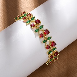 Золотой Браслеты из латуни с микропаве и фианитами для женщин, вишня, без кадмия и без свинца, стойки покрытие, долговечный, золотые, 6-1/2 дюйм (16.4 см)