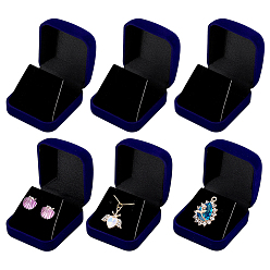 Полуночно-синий Шкатулки для хранения подвесок и украшений с бархатным покрытием, квадратный, темно-синий, 5.25x5.85x3.55 см