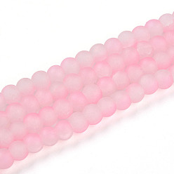 Бледно-Розовый Стеклянные бусины кракле, круглые, два тона, матовые, розовый жемчуг, 4~4.5x3~4 мм, отверстие : 0.9 мм, около 215~221 шт / нитка, 30.31~31.50 дюйм (77~80 см)