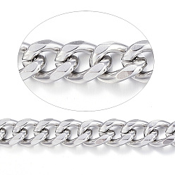 Stainless Steel Color Tarnish Resistant 304 Stainless Steel Cuban Link Chains, Curb Chains, with Spool, Unwelded, for Jewelry Making, Stainless Steel Color, 10.5x8x2mm, about 82.02 Feet(25m)/roll