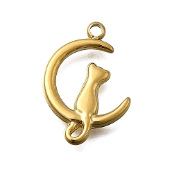Настоящее золото 18K 304 подвески из нержавеющей стали, Луна и кошка, ионное покрытие (ip), реальный 18 k позолоченный, 19x13x2 мм, отверстие : 1.8 мм