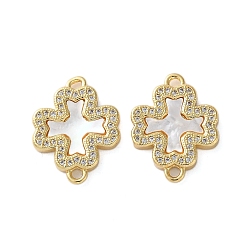 Настоящее золото 18K Подвески-крестики с микропаве из прозрачного кубического циркония из латуни, с естественной оболочке, стойки покрытие, прочное покрытие, без кадмия и без свинца, реальный 18 k позолоченный, 20.5x15.5x2.5 мм, отверстие : 1.8 мм