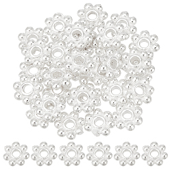 Silver 30Pcs 925 Sterling Silver Beads, Granulated Beads, Silver Color Plated, Flower, Silver, 4x1mm, Hole: 1mm