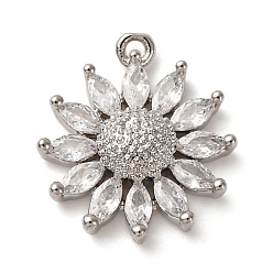 Платина Латунные микро проложить кубического циркония подвески, стойки покрытие, цветок, долговечный, без кадмия и без свинца, платина, 16.5x14.5x4 мм, отверстие : 1.2 мм