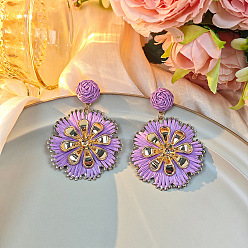 Лиловый Серьги с подвесками в богемном стиле из рафии с цветком, со сплавом, украшения для женщин, платина, сирень, 60x45 мм