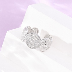 Stainless Steel Color 304 Stainless Steel Cuff Open Rings, Flat Round with Spiral Pattern, Stainless Steel Color, 11.5mm, US Size 8 1/2(18.5mm)