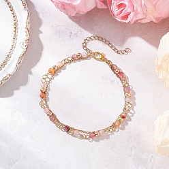 Натуральный Агат Многорядные браслеты из круглых бусин натурального агата, 304 Женские спутниковые цепи из нержавеющей стали, 8 дюйм (20.3 см)