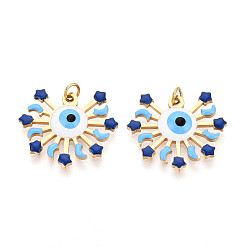 Светло-Голубой 304 нержавеющей стальной эмали подвески, с целью перехода в кольце, реальный 18 k позолоченный, солнце со сглаза, ионное покрытие (ip), Небесно-голубой, 17.5x20x3~4 мм, отверстие : 2.5 мм