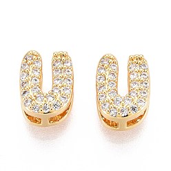 Letter U Латунные микропаве из прозрачного кубического циркония, буквы, без никеля , Буква U, 9x7x5 мм, отверстие : 3 мм