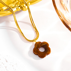 Сиена 5- лепестковые цветочные акриловые подвески-ожерелья, 304 двухслойные ожерелья из нержавеющей стали в виде змеи для женщин, золотые, цвет охры, 15.75 дюйм (40 см)