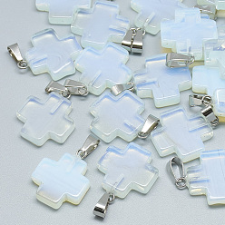 Опал Opalite подвески, с защелкой из нержавеющей стали на поручнях, крестик, 24~25x20~21x5~6 мм, отверстие : 6x4 мм