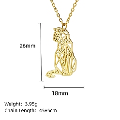 Cat Shape Настоящее 18позолоченное 304ожерелье из нержавеющей стали с подвеской, оригами животное, форма кошки, 17.72 дюйм (45 см), Кулон : 26x18 мм