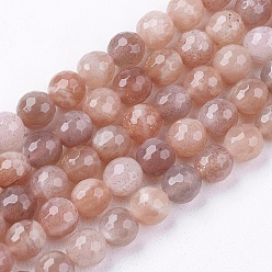 Sunstone Natural Sunstone Beads Strands, Faceted, Round, 6mm, Hole: 1mm, about 65pcs/strand, 15.7 inch
