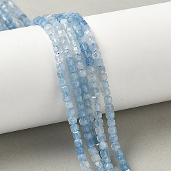 Аквамарин Нити бусин градиентного цвета натурального аквамарина, граненый стол, вырезанный куб, 3x3x3 мм, отверстие : 0.6 мм, около 128 шт / нитка, 15.35'' (39 см)