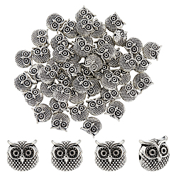 Antique Silver 50Pcs Tibetan Style Alloy Beads, Owl, Antique Silver, 11x11x7mm, Hole: 1.6mm