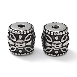 Античное Серебро 304 из нержавеющей стали бусы, колонке с цветком, античное серебро, 13x12.5 мм, отверстие : 2.5 мм