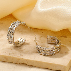 Серебро Блестящий и элегантный французский стиль, серьги-гвоздики из бамбуковой латуни с прозрачным кубическим цирконием для модных женщин, серебряные, 20x7 мм