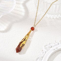 Ágata Roja 304 Collares con colgante de punta de bala facetada de cornalina natural y filigrana de acero inoxidable y cadena de cable de latón, dorado, 18.43 pulgada (46.8 cm)