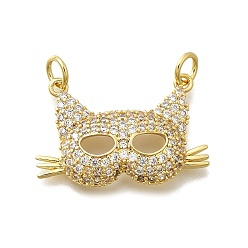Cat Shape Латунные микро проложить кубического циркония подвески, с подвесками-кольцами, без свинца и без кадмия, реальный 18 k позолоченный, стойки покрытие, долговечный, форма кошки, 16x24.5x5 мм, отверстие : 3.3 мм