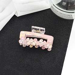 Pink Cellulose Acetate Claw Hair Clips, Rectangle with Flower, Pink, 43x24x21mm