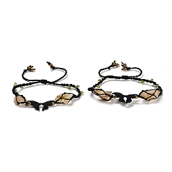 Yellow Quartz Natural Yellow Quartz & Peridot & Synthetic Hematite Nuggets Braided Bead Bracelet, Butterfly Adjustable Bracelet, Inner Diameter: 2-1/4~4-1/8 inch(5.7~10.6cm)