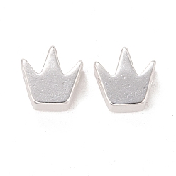 Посеребрённый Покрытие стойки экологически чистыми латунными бусинами, без свинца и без кадмия, долговечный, корона, 925 серебро покрытием, 8x8x3 мм, отверстие : 1.5 мм